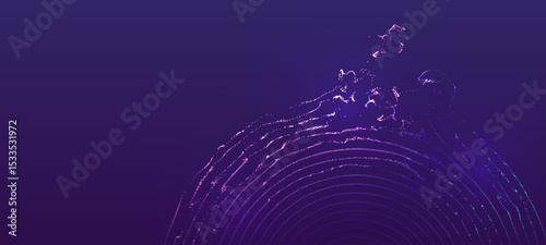 Abstract purple background with concentric lines and scattered light particles