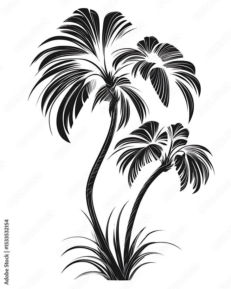Obraz premium Highly detailed illustrations of various trees, leaves, grasses, and botanical elements, featuring realistic, minimalist, and abstract compositions on a white background.
