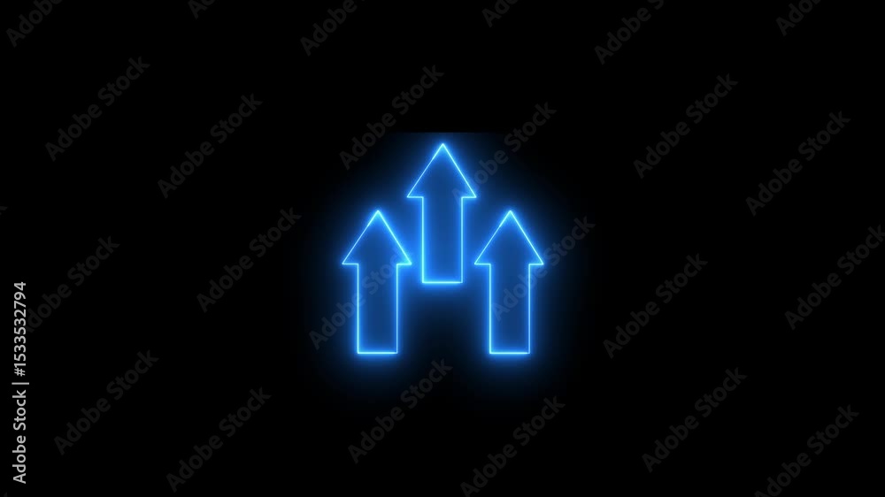 Neon effect Business diagram up icon animation. Business growth success chart, Glowing neon line of dollar sign icon and up arrow isolated