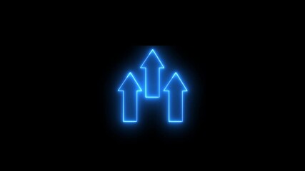 Neon effect Business diagram up icon animation. Business growth success chart, Glowing neon line of dollar sign icon and up arrow isolated