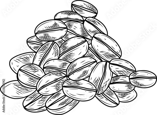 Pile of coffee beans hand drawn ink sketch vector