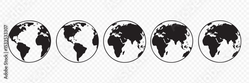 World map continents globe icons set Vector