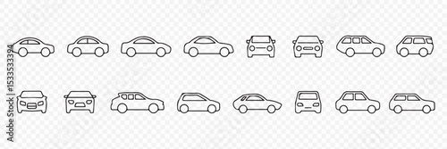 Car vehicle outline icons set graphic Vector