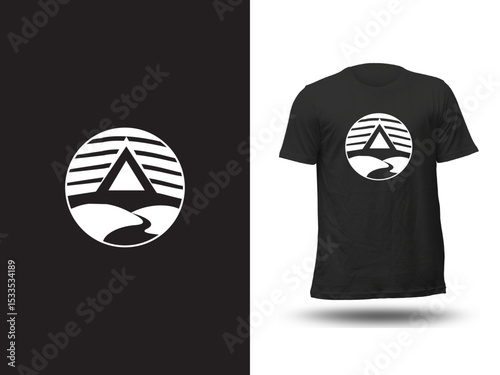 Black T-Shirt with Abstract Mountain Landscape – Minimalist Nature Graphic Tee