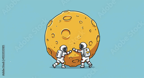 Astronauts Working Together to Move a Moon