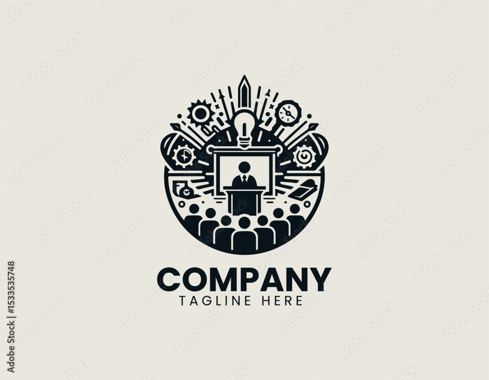 Obraz premium Engaging Education Lecture Dynamic Learning Academic Knowledge Vector Logo Design