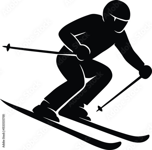 Silhouette skier carving on mountain slope vector illustration