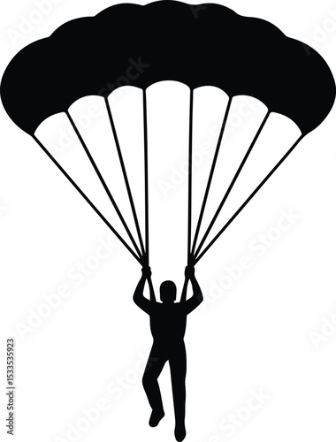 Silhouette skydiver with parachute extreme sport activity vector illustration