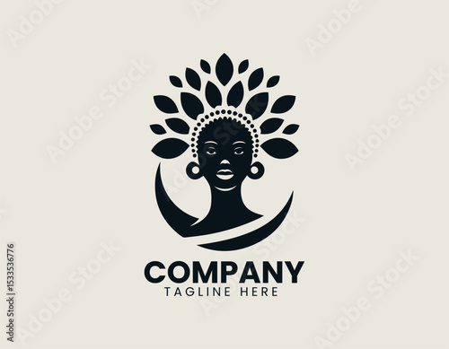 Empowered African Woman Elegant Silhouette Cultural Beauty Vector Logo Design