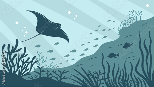 Majestic Manta Ray Glides Above Vibrant Coral Reef