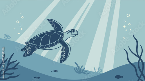 Graceful Sea Turtle Underwater Illustration – Ocean Wildlife Art Print