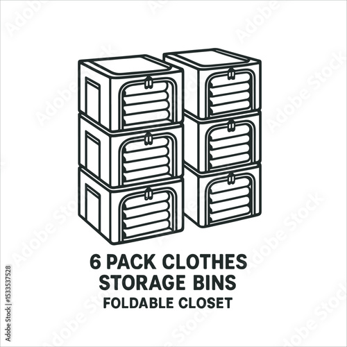 6 pack clothes storage bins, foldable closet vector line art 