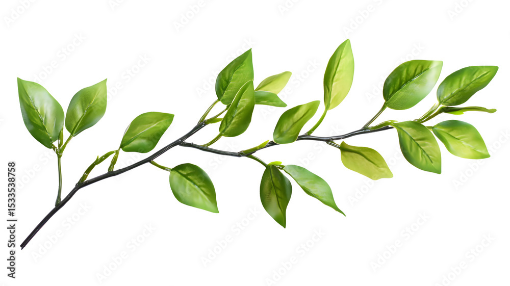 Naklejka premium Realistic green foliage branch with detailed leaves and natural botanical elements