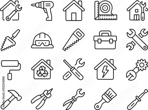 Home Improvement Tools Icons EPS Vector Illustrations for DIY Projects, Construction, and Renovation