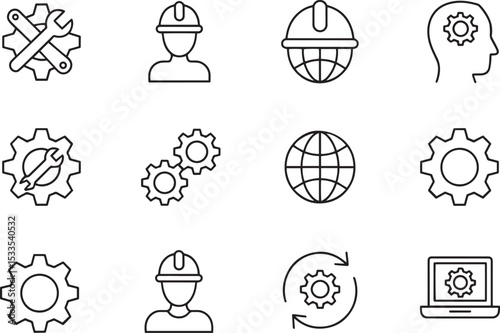 Global Engineering, Maintenance, and Technical Support Icons A Comprehensive Set of Vector Graphics