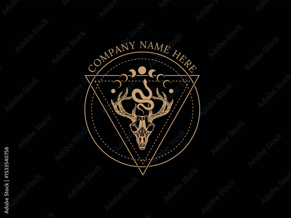 Obraz premium sacred geometry, mystical deer head skull moon snake logo