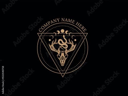 sacred geometry, mystical deer head skull moon snake logo