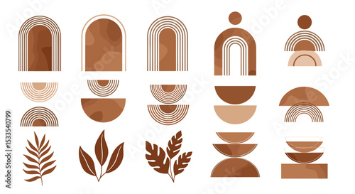 Trendy Collection of Bohemian Arch Shapes And Plants for Decoration or Background