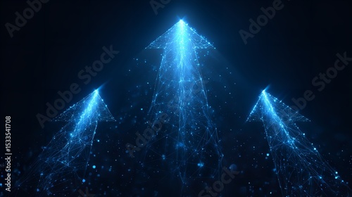 Three Abstract Blue Glow Speed Arrows Rising Up.

