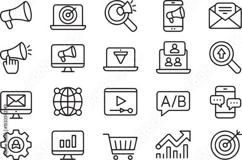 Digital Marketing Icons Strategy, Advertising, and Analytics Vector Illustrations