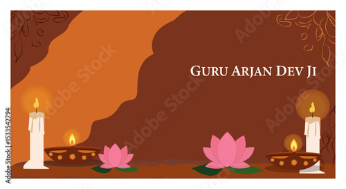 Guru Arjan Dev Ji Commemoration Vector Banner Set - Sikh Religious Graphics with Diyas, Lotus & Khanda-04