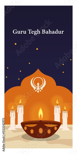 Guru Tegh Bahadur Ji Vector Story Banners - Sikh Commemoration Graphics with Kirpan, Shield & Lights-01