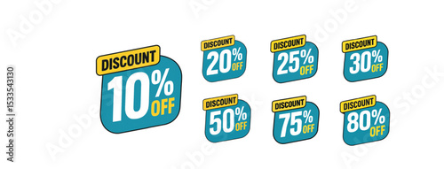 Set of Discount Percentage Labels – 10% to 80% Off Sale Tags for Promotions and E-commerce Marketing