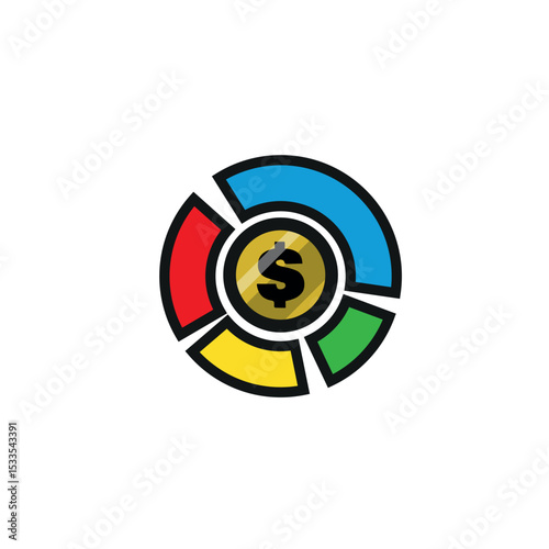 Pie chart with a dollar sign is perfect for financial reports, presentations, and articles related to budgeting and finance management.