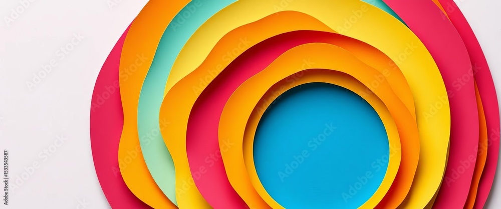 Obraz premium Vibrant layered paper cut design, concentric circles, bold hues, texture, shapes