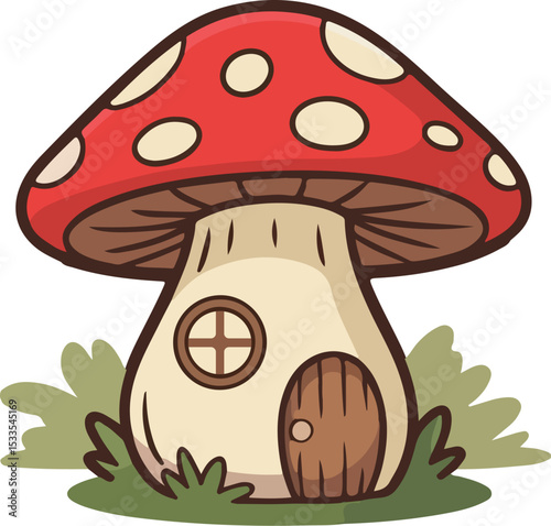 Fantasy Red Mushroom Cottage Vector Art