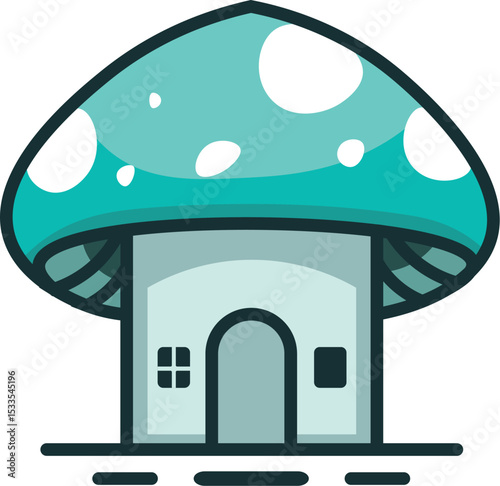 Blue Mushroom House Vector Illustration