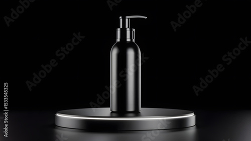 Matte bottle mockup with pump on circular platform