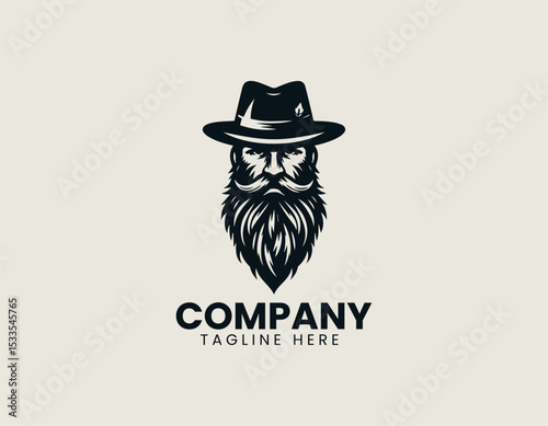 Magnificent Bastard Beard Man Bold Masculine Unique Character Vector Logo Design