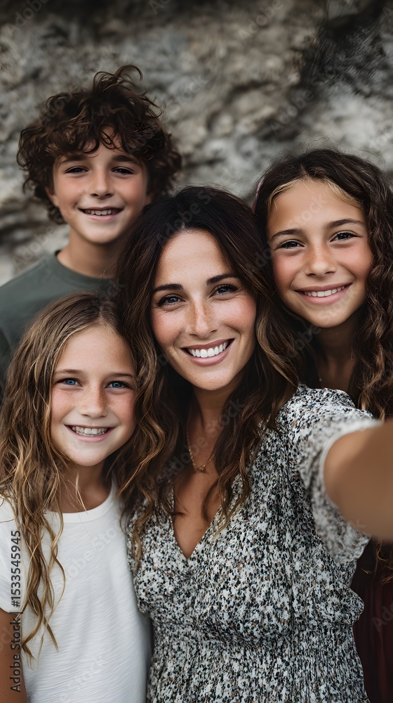 Obraz premium A joyful family portrait captured in a natural outdoor setting