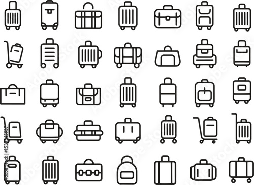 Luggage and Bag Line Icons Set. Travel, suitcase, backpack, carry-on. editable vector illustration