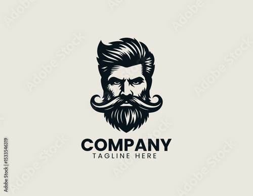 Magnificent Bastard Beard Man Bold Masculine Unique Character Vector Logo Design