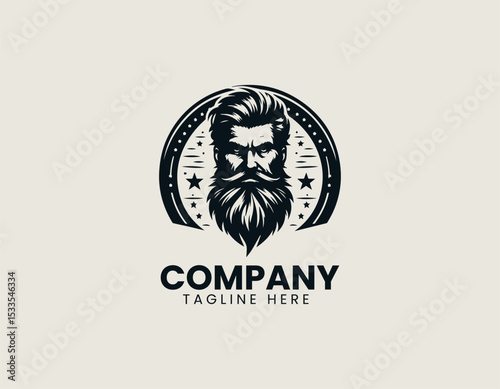Magnificent Bastard Beard Man Bold Masculine Unique Character Vector Logo Design