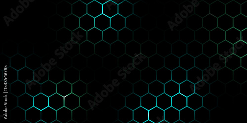 Hexagonal cyberspace green background. Hexagon grid tech pattern.