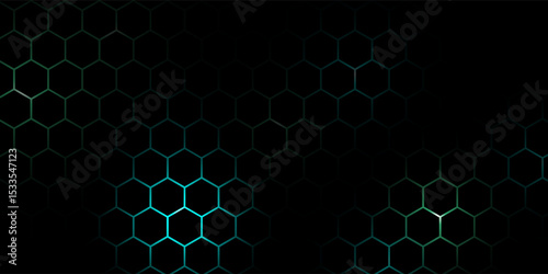 Hexagonal cyberspace green background. Hexagon grid tech pattern.