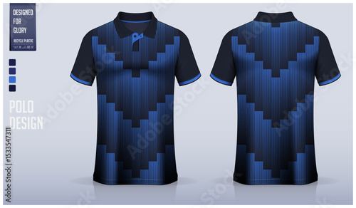 Polo shirt mockup template design for soccer jersey, football kit or sportswear. Sport uniform in front view and back view. T-shirt mockup for sport club. Fabric pattern.