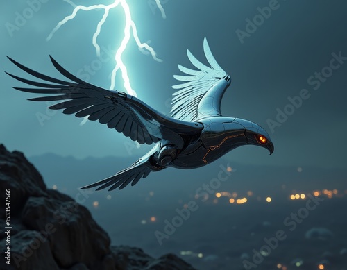 Powerful Avian Machine Robotic Eagle Embodying Swift Silent Motion Against a Dark Sky