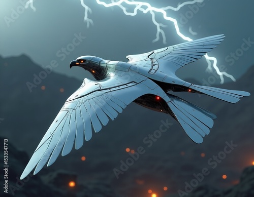 Powerful Avian Machine Robotic Eagle Embodying Swift Silent Motion Against a Dark Sky