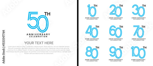 logo anniversary set. blue and black color on white background for special event
