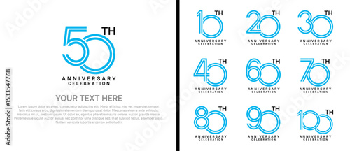 logo anniversary set. blue and black color on white background for special event