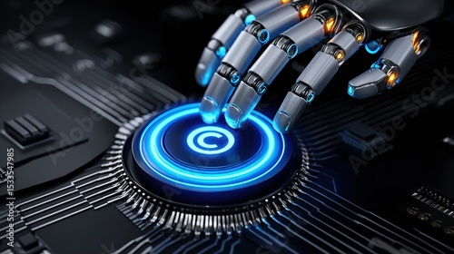 Robot Hand Pressing Copyright Button on Circuit Board Technology