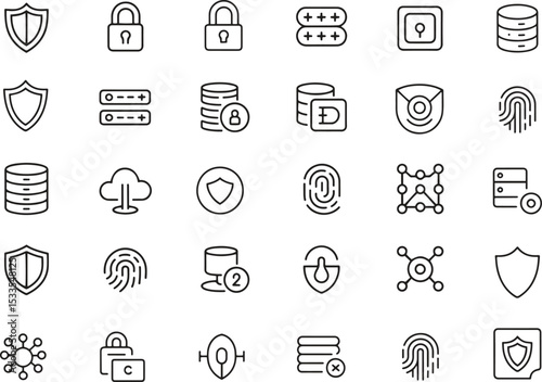 Security and Privacy Line Icons Set. Data Protection, Encryption, Safety, Access Control. Vector Illustration. Editable Stroke