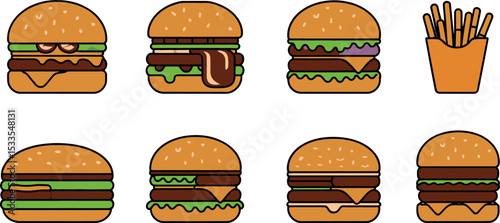 Burger Icons Colored Illustrations