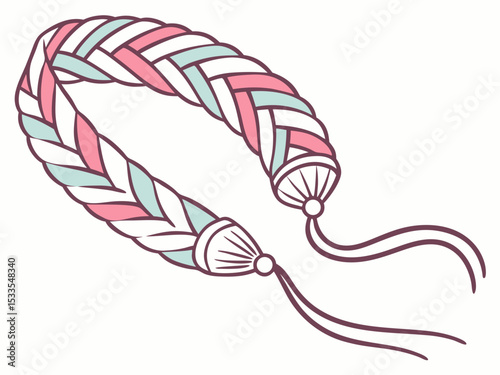 Illustration of a braided friendship bracelet in pastel colors isolated on white background