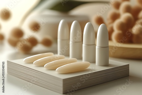 Minimalist Lip Product Mockup on Neutral Platform with Decorative Spheres

 photo