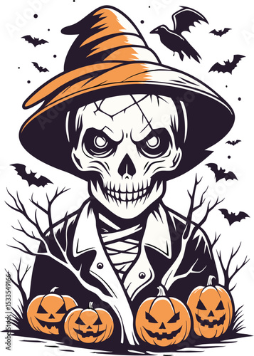 Halloween background featuring pumpkin skull spooky gothic horror vector illustration